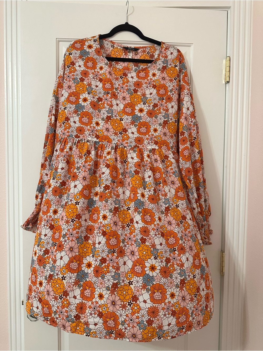 Women’s Floral Long-Sleeve Dress in Orange and Pink